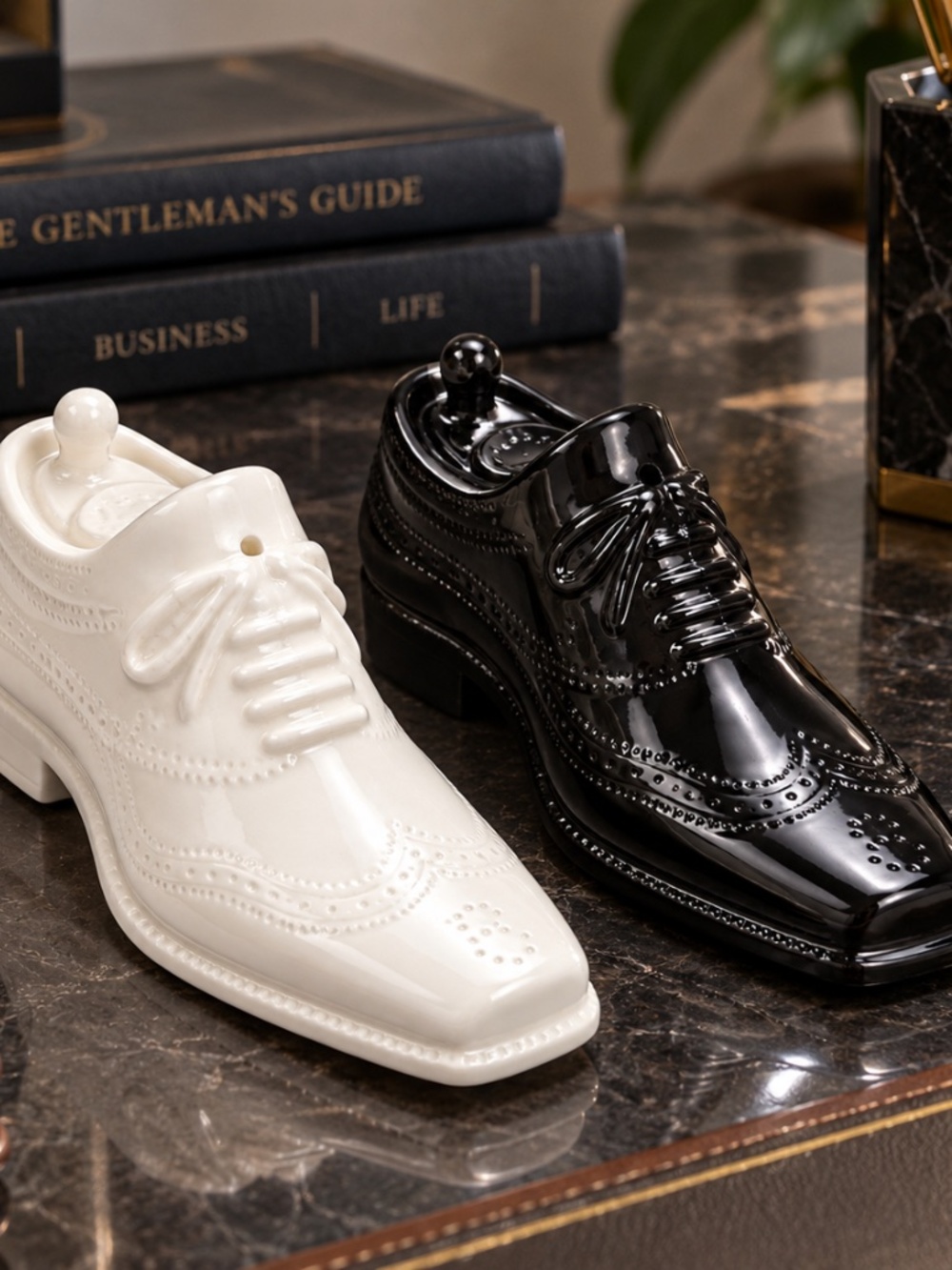 Jonathan Adler Black and White Wingtip Shoes Salt and Pepper Shakers w/ stickers